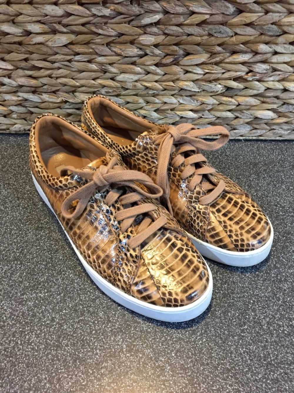 Michael Kors Tan Croc-Embossed Leather Sneakers